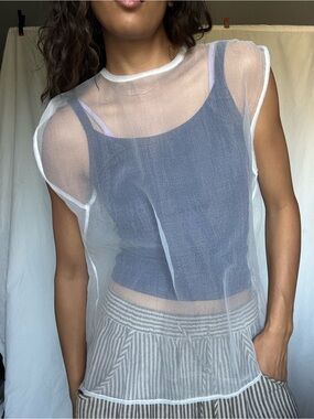 Zara White Sheer Mesh Sleeveless Top